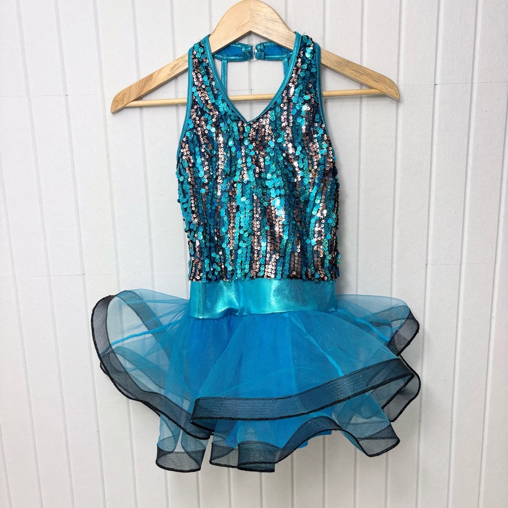 WEISSMAN Dance Costume Blue Black Sequins Jazz‎ Tap Size  MC